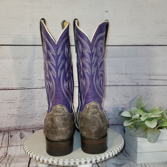 New NWOT Roper Women's Distressed Brown & Purple Leather Square Toe Boots Sz 8.5 - Picture 7 of 16